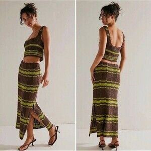 NWOT FREE PEOPLE Large Beach Cover up DONNI Sweater Set Crochet Skirt Crop Top